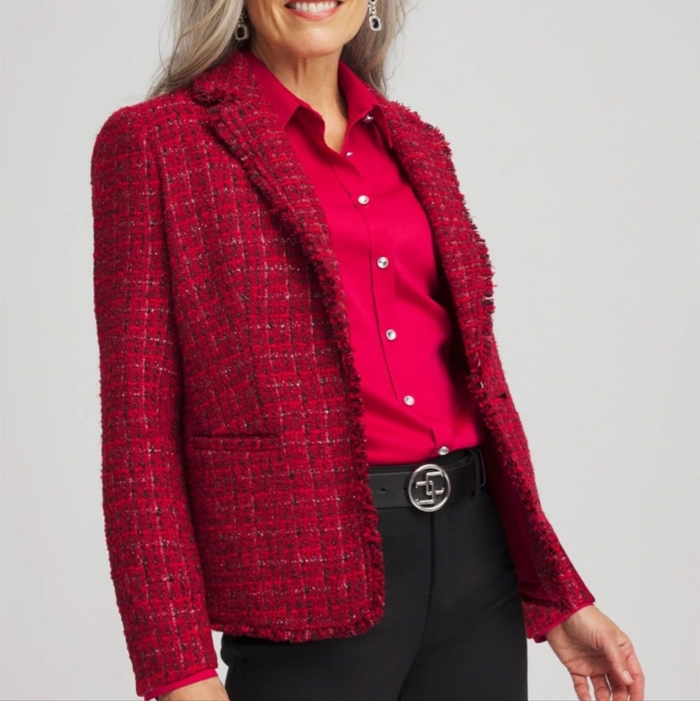 Chico's Red Tweed Blazer Size: 2 - Picture 6 of 6
